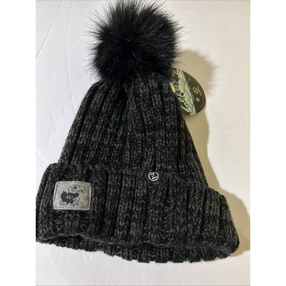 NCAA Kansas Jayhawks Pom Pom Knit Beanie Gray Black Cuffed Hat Womens New - Picture 5 of 5
